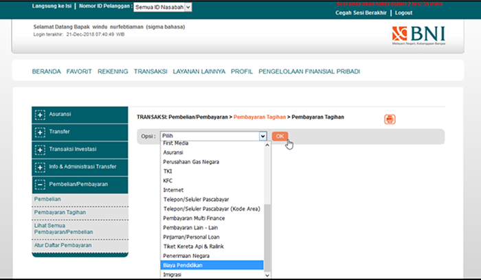 Menu Pembayaran